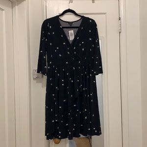 Torrid Size 0 Bird Print 3/4 Sleeve Wrap Dress